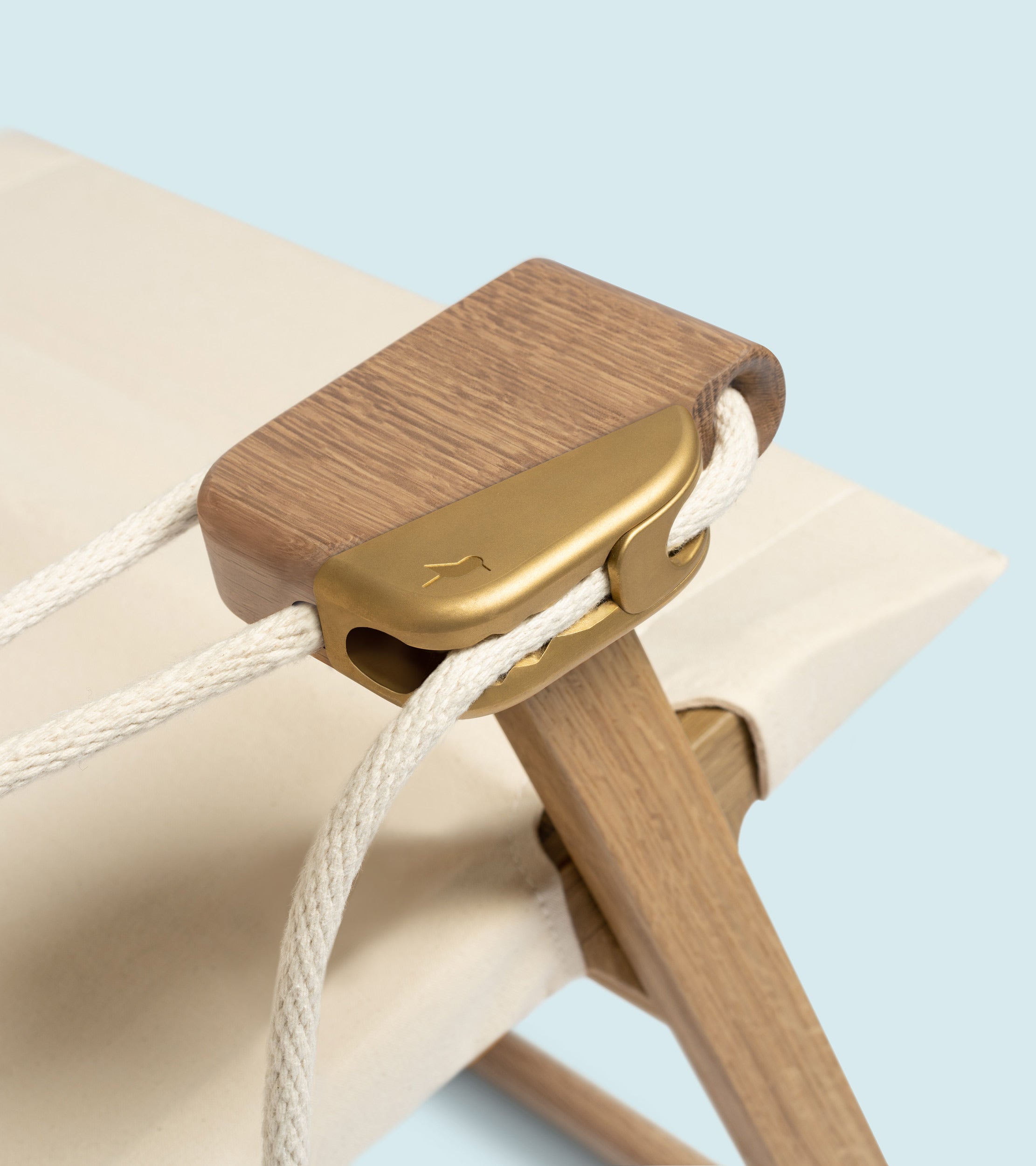 Shorebird Beach chair's custom recline system and solid naval brass cleat