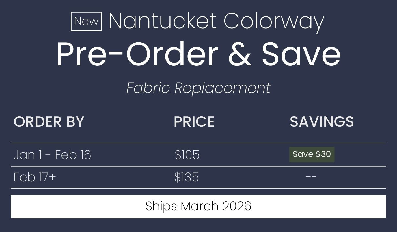 Promotional graphic for Nantucket Colorway fabric replacement with pricing and savings information.
