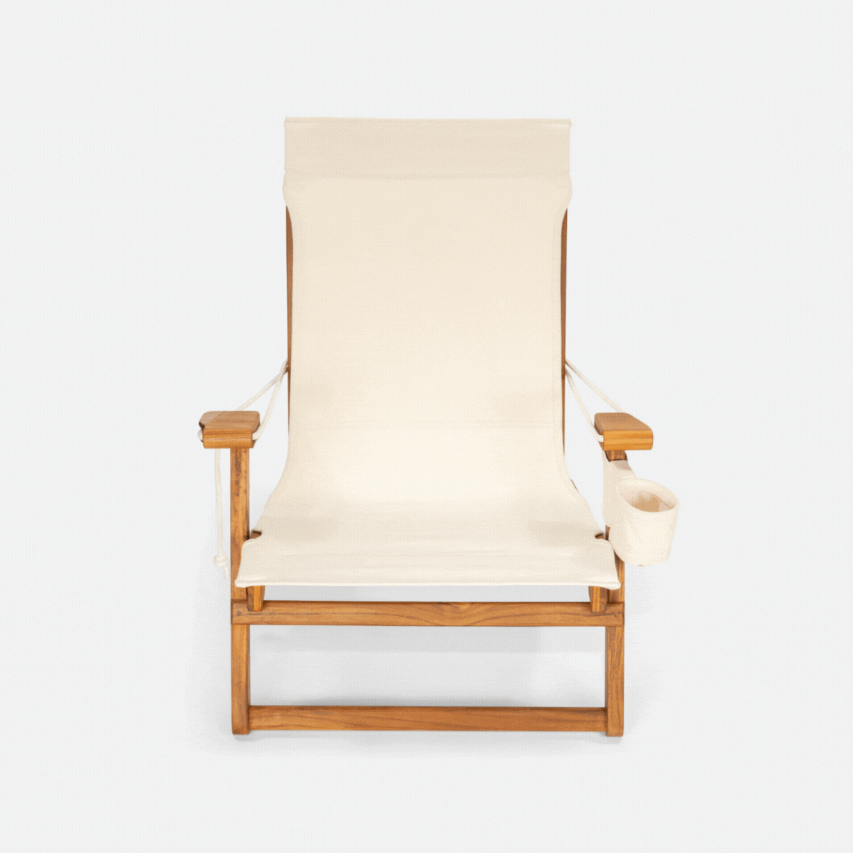 Gif showing Cup Holder attachment for the Shorebird Chair with multiple drinks cycling through it on both sides of the frame.