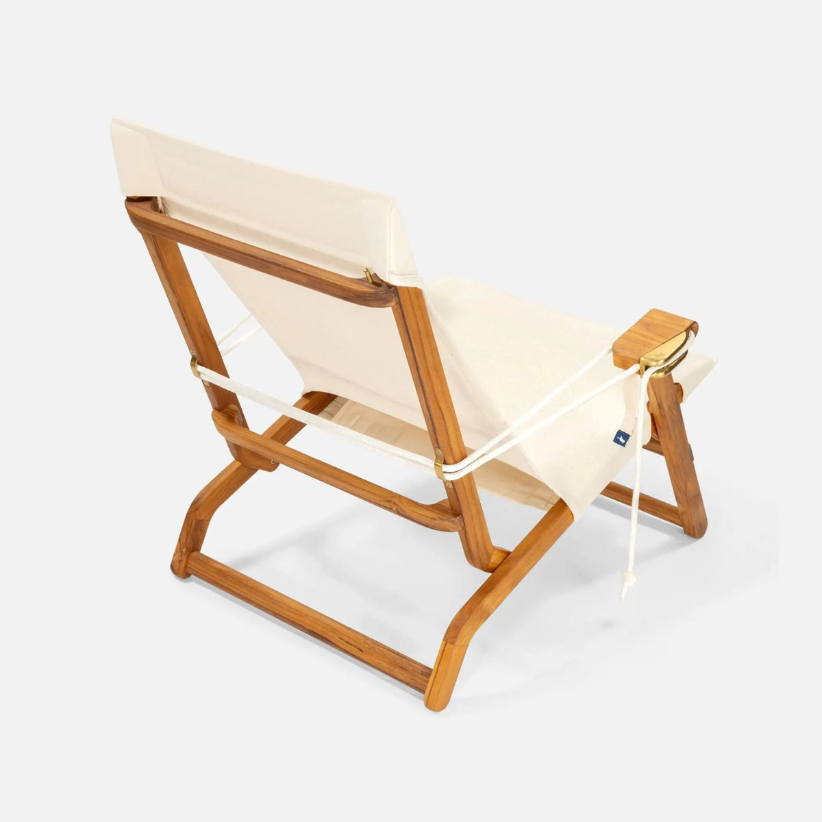 The Shorebird Chair, teak beach chair with natural canvas sling, rear view #color_natural canvas