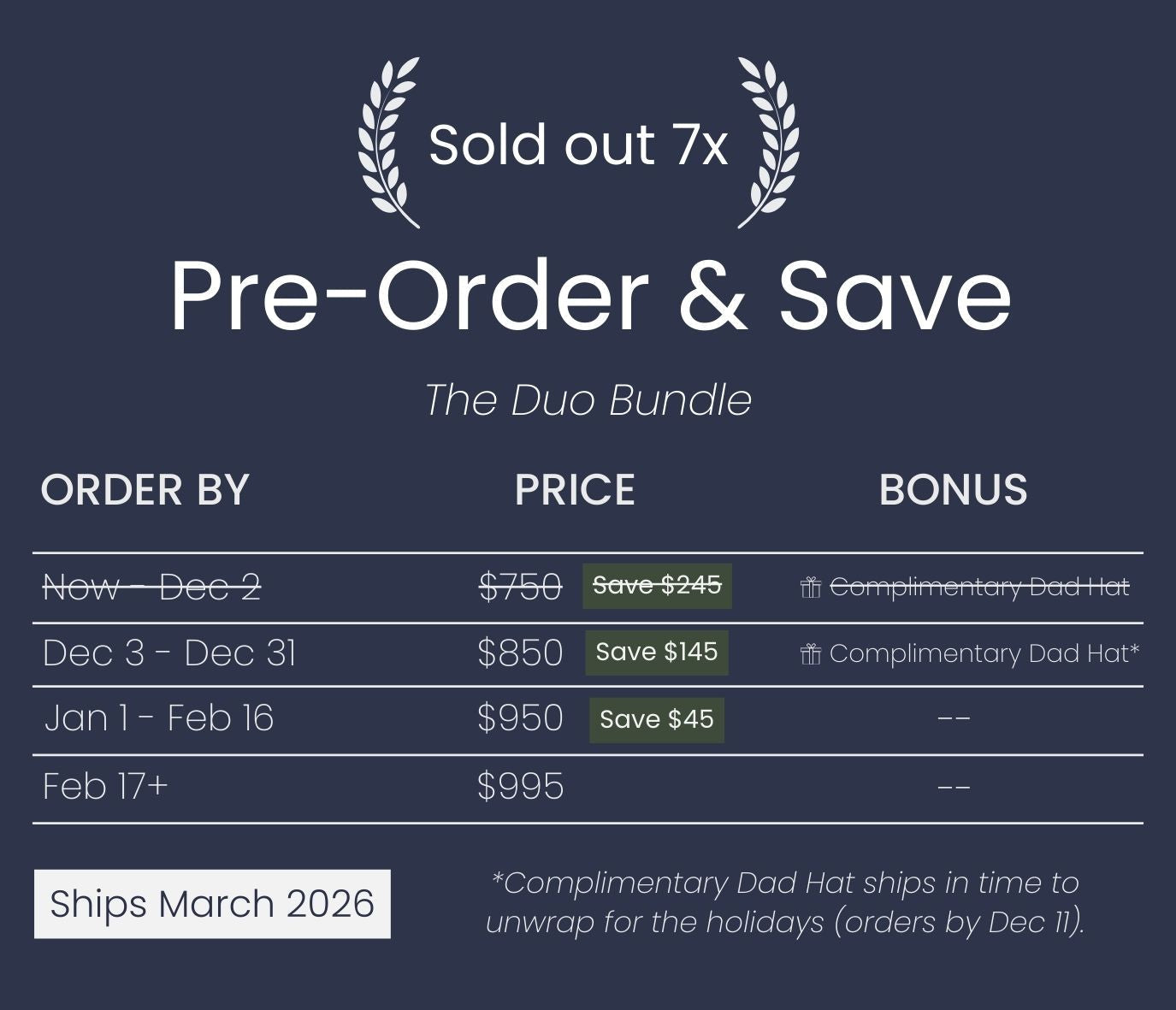 Pre-order and save offer for a Duo Bundle with pricing and bonus information on a dark blue background.